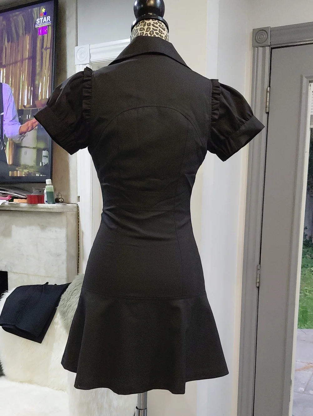 bebe Black Short Puff-Sleeve Fit & Flare Mini Dress - Picture 3 of 10
